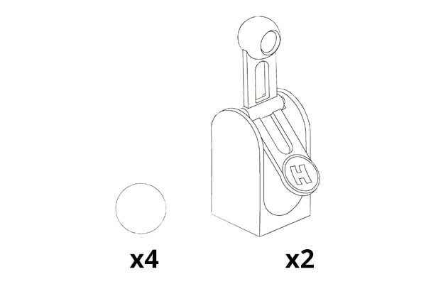 Twee hamers en vier knikkers